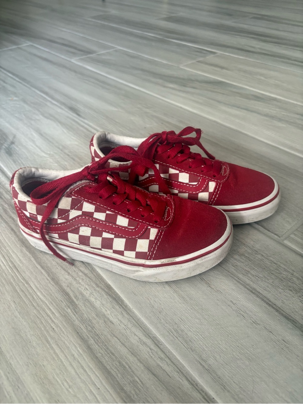 Vans Kids Red and White Checkerboard Old Skool Sneakers